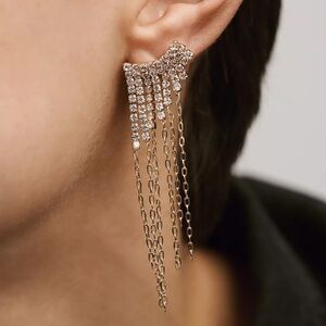 Anthropologie fringe GOLD Crystal Drop EARRINGS